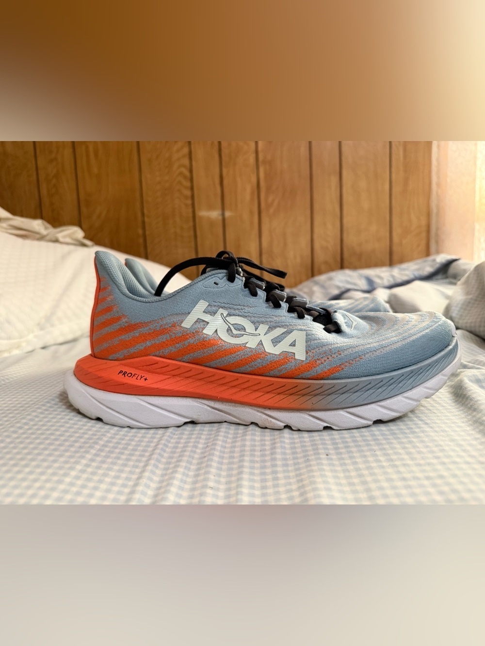Hoka MACH 5 Light Blue and Coral Athletic Running Shoes